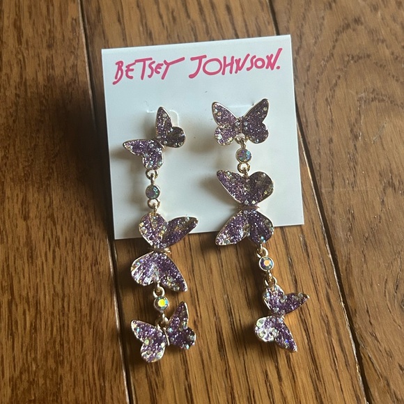 Betsey Johnson Jewelry - Betsey Johnson Glittering Purple Butterfly Drop Earrings